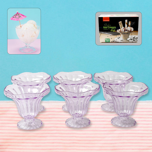Crystal Plastic Ice-Cream Bowl Set  Serving Bowls (6 Pc)