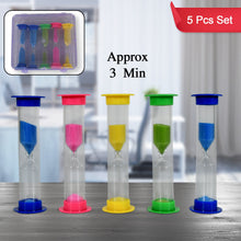 Plastic Hourglass Sand Timer Set  3-Min Sand Clock for Kitchen, Office & Kids (5 Pc)