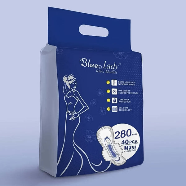Beautiful Basics Blue Lady Long Pads With Wides Wings Sanitary Pads  280 mm, 40-Pack