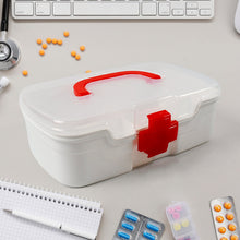 3-Compartment First Aid Box  Portable Medicine Storage with Tray & Clear Lid