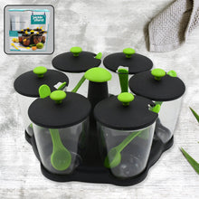 Multipurpose 6 Piece Miracle Revolving Plastic Spice Container Rack With 6 Spoon, Condiment Set