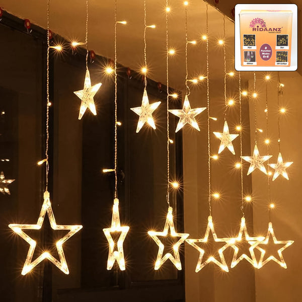 12 Stars LED Curtain String Lights with 8 Flashing Modes (Warm White / With Box)