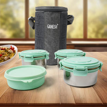 Ganesh 4 In 1 Tiffin Box-Lunch Box | 3 Stainless Steel Containers 300 Ml Approx & Plastic Salad Container 200 Ml Approx