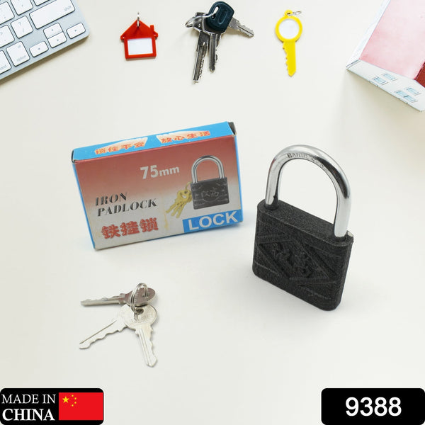 Black Iron Padlock  Brass Core, Waterproof & Anti-Theft for Home & Outdoor (75 mm)