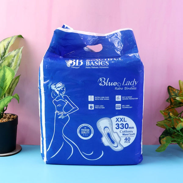 Beautiful Basics Blue Lady Long Pads With Wides Wings Sanitary Pads  330 mm, 40-Pack