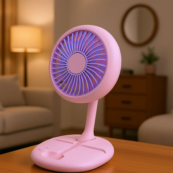 USB Rechargeable Portable Fan with LED Light  Heavy-Duty Foldable Fan