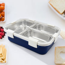3 Compartment Transparent Stainless Steel Lunch Box for Kids (Multi Color)