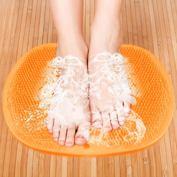Yellow Silicone Bath Massage Cushion Suction Cup Exfoliating Foot Scrubber & Mat