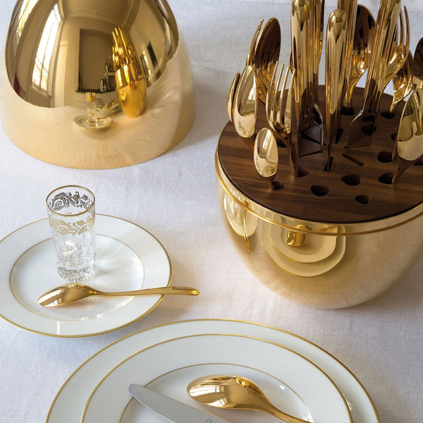 Premium Cutlery Set 24 Pcs with Oval Shaped Stand  (Golden / 24 pcs set)