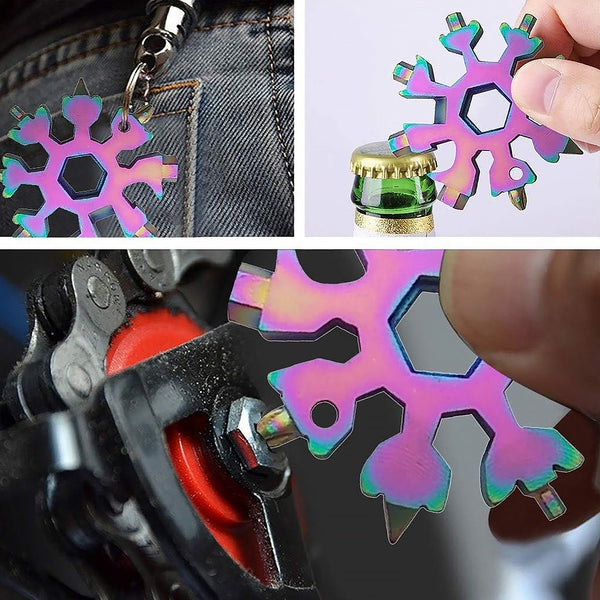Durable & Portable 18-in-1 Snowflake Multi-Tool  Bottle Opener, Screwdriver & Wrench Kit