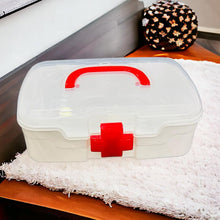3-Compartment First Aid Box  Portable Medicine Storage with Tray & Clear Lid