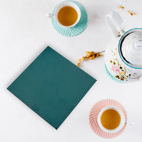 Square Leather Tea Coaster Set  Durable Dining & Coffee Table Decor (4 Pc)