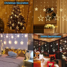 12 Stars LED Curtain String Lights with 8 Flashing Modes (Warm White / With Box)