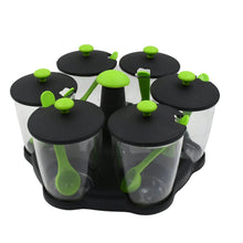 Multipurpose 6 Piece Miracle Revolving Plastic Spice Container Rack With 6 Spoon, Condiment Set