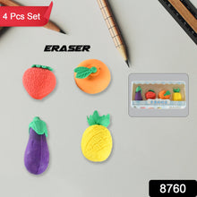 Mini Cute Veg & Fruit Erasers  3D Colorful Eraser Set for Kids (4 Pc)