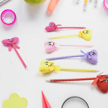 Cute Cartoon Shape & Heart Design Facy Writting Pen Attached Rattle (12 Pcs Set Mix Design & Color)