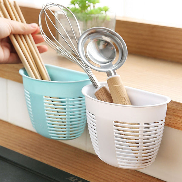 Hanging Plastic Storage Basket, Adhesive Wall Mounted Organizer Box (1 Pc)