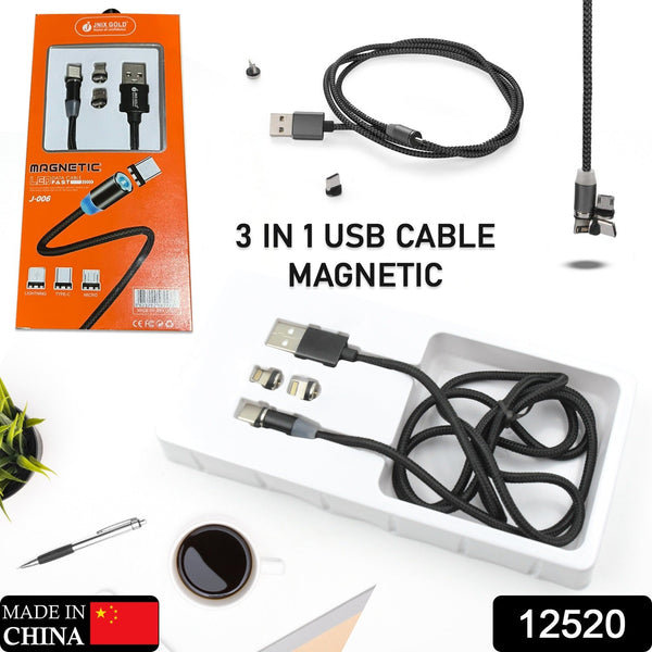Magnetic Charging Cable 3 in 1 Metal Magnetic Micro USB Type C Lighting Cable with LED
