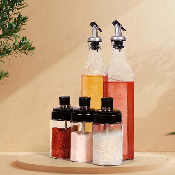 Transparent Glass Oil Dispenser 500 ML Bottle (5 Pcs Set)