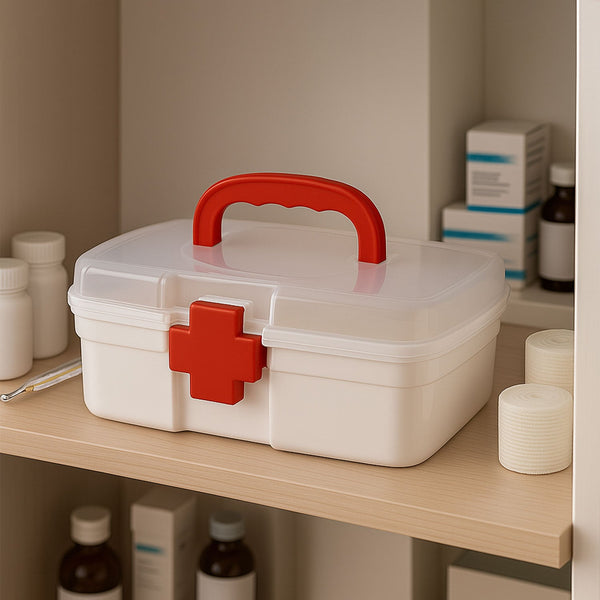 3-Compartment First Aid Box  Portable Medicine Storage with Tray & Clear Lid