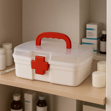 3-Compartment First Aid Box  Portable Medicine Storage with Tray & Clear Lid