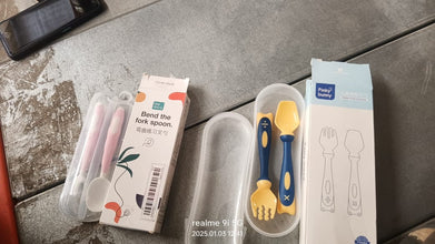 Silicone Bendable Kids Spoon & Fork Set  Toddler Self-Feeding Utensils (2 Pc Set)