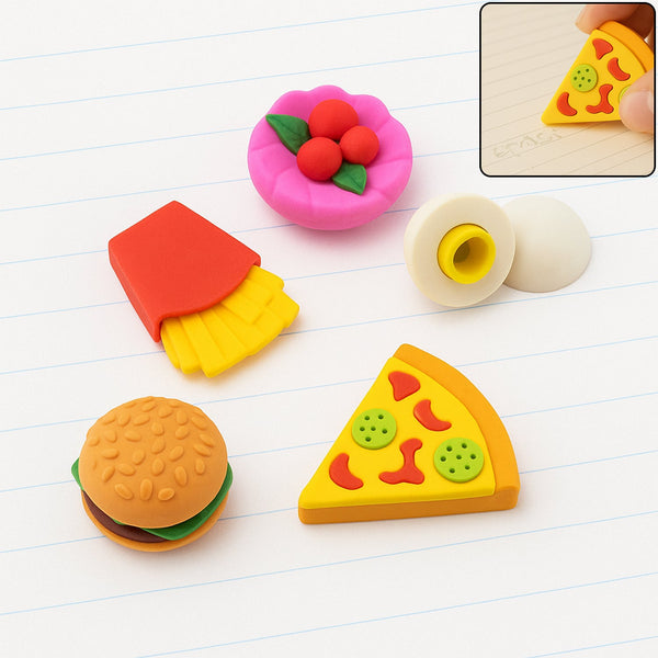 3D Food-Shaped Colorful Eraser Set  Cute Novelty Mini Erasers for Kids (5 Pc Set)