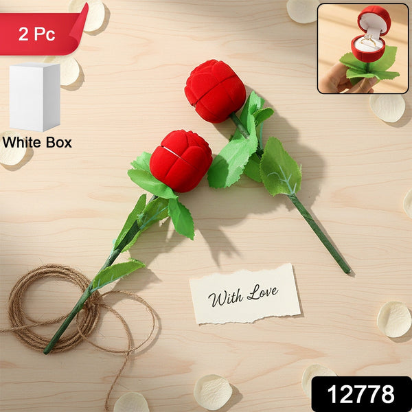 Romantic Artificial Rose Ring Box Stick 2 Piece Flower Shaped