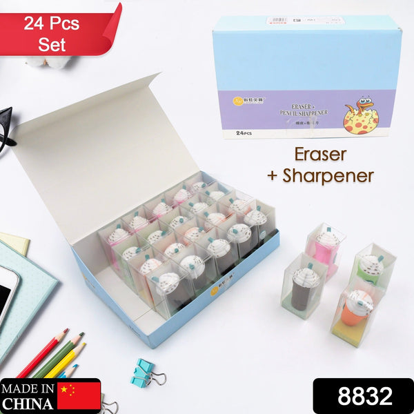 2 In1 3D Cute Coffee Or Ice cream Shape sharpner (24 Pcs Set)