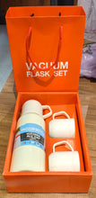 White Vacuum Flask Set Stainless Steel Thermos with 3 Cups, Approx 500ml