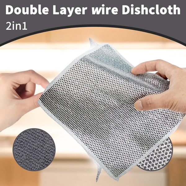 Double-Sided Microfiber Cloth & Stainless Steel Scrubber  (1 Pc, 20x20 cm)
