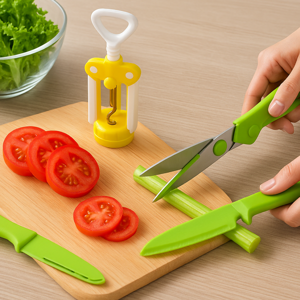 Multifunction Kitchen Tool Set  Stainless Steel & Plastic Knife and Scissors