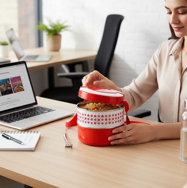 2layer Adjustable Insulated Tiffin Set of 1, Blue 3 Containers Lunch Box