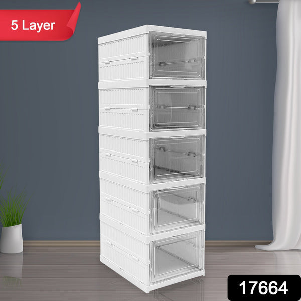 5-Layer Stackable Utility Cart  Foldable Storage Organizer for Clothes & Home (1 Pc)