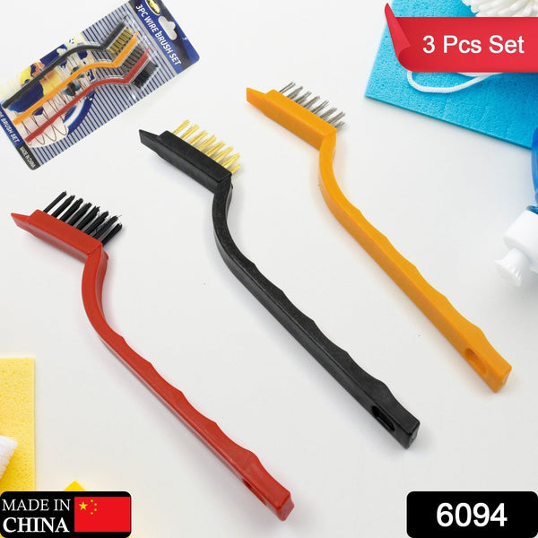 3 Pc Mini Wire Brush Set Brass Nylon Stainless Steel Bristles Household Cleaning Brush (3 Pcs Set)