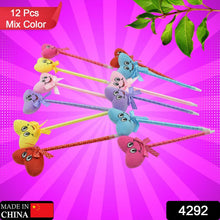 Cute Cartoon Shape & Heart Design Facy Writting Pen Attached Rattle (12 Pcs Set Mix Design & Color)