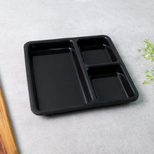Plastic 3-Compartment Meal Serving Tray Rectangular Dining Plate (1 Pc / Black)