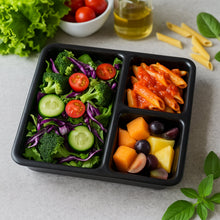 Plastic 3-Compartment Meal Serving Tray Rectangular Dining Plate (1 Pc / Black)