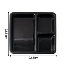Plastic 3-Compartment Meal Serving Tray Rectangular Dining Plate (1 Pc / Black)