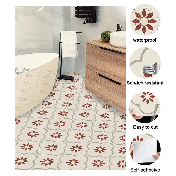 Peel and Stick Floor Tiles Kitchen (8x8 Inch / 10 Pcs Set)