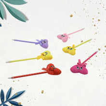 Cute Cartoon Shape & Heart Design Facy Writting Pen Attached Rattle (12 Pcs Set Mix Design & Color)