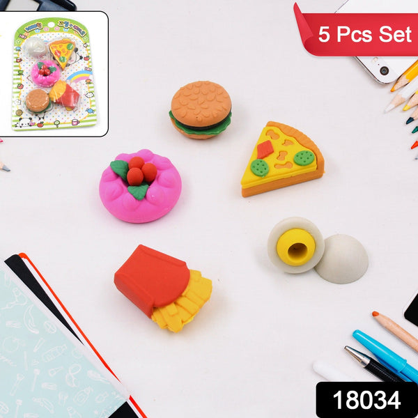 3D Food-Shaped Colorful Eraser Set  Cute Novelty Mini Erasers for Kids (5 Pc Set)