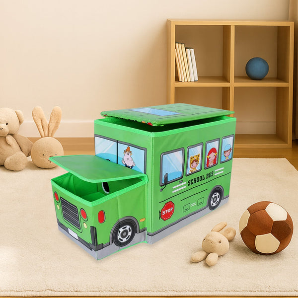 Foldable Bus Shape Toy Box Storage with Lid for Storage of Toys Basket (Mix Color & Design )