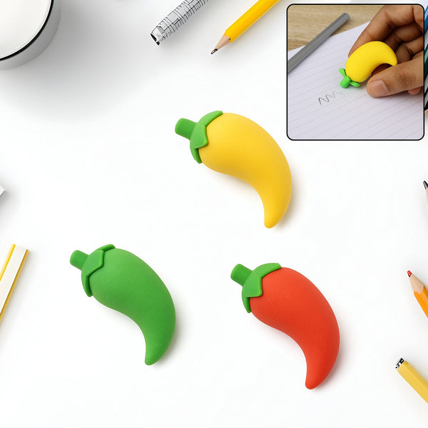 3D Fancy Colorful Chili Shape Erasers  Mini Novelty Eraser Set (3 Pc)