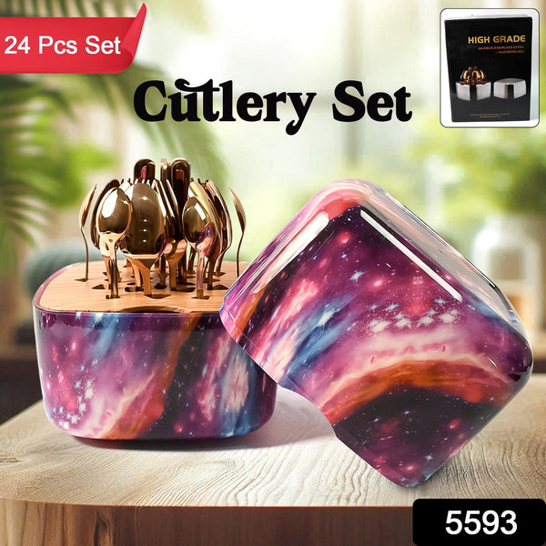 Unique Golden Egg Storage Modern Tableware Steak Knives Fork Flatware Set (24Pcs Set)