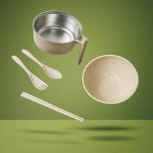 Rice Bowl Noodle Set  6 Pcs with Lid, Handle & Cutlery