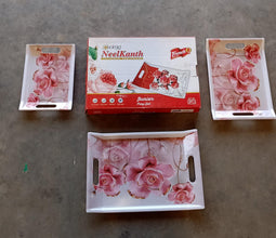 Plastic Rectangular Serving Tray Set  Printed Design Trays for Home & Kitchen