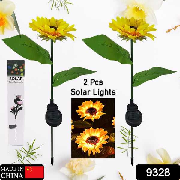 2 Pc Outdoor Solar Sunflower Lights  Waterproof Garden Landscape Stake Light