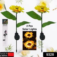 2 Pc Outdoor Solar Sunflower Lights  Waterproof Garden Landscape Stake Light
