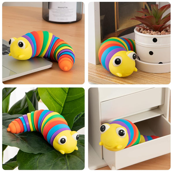 3D Rainbow Color Plastic Slug Fidget Toys, Stress Relieving Toy for Toddlers Kids Adults  (1 Pc)